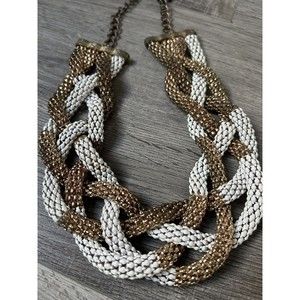 VTG Statement Necklace Choker Chunky Woven Metal Two Tone Costume Jewelry